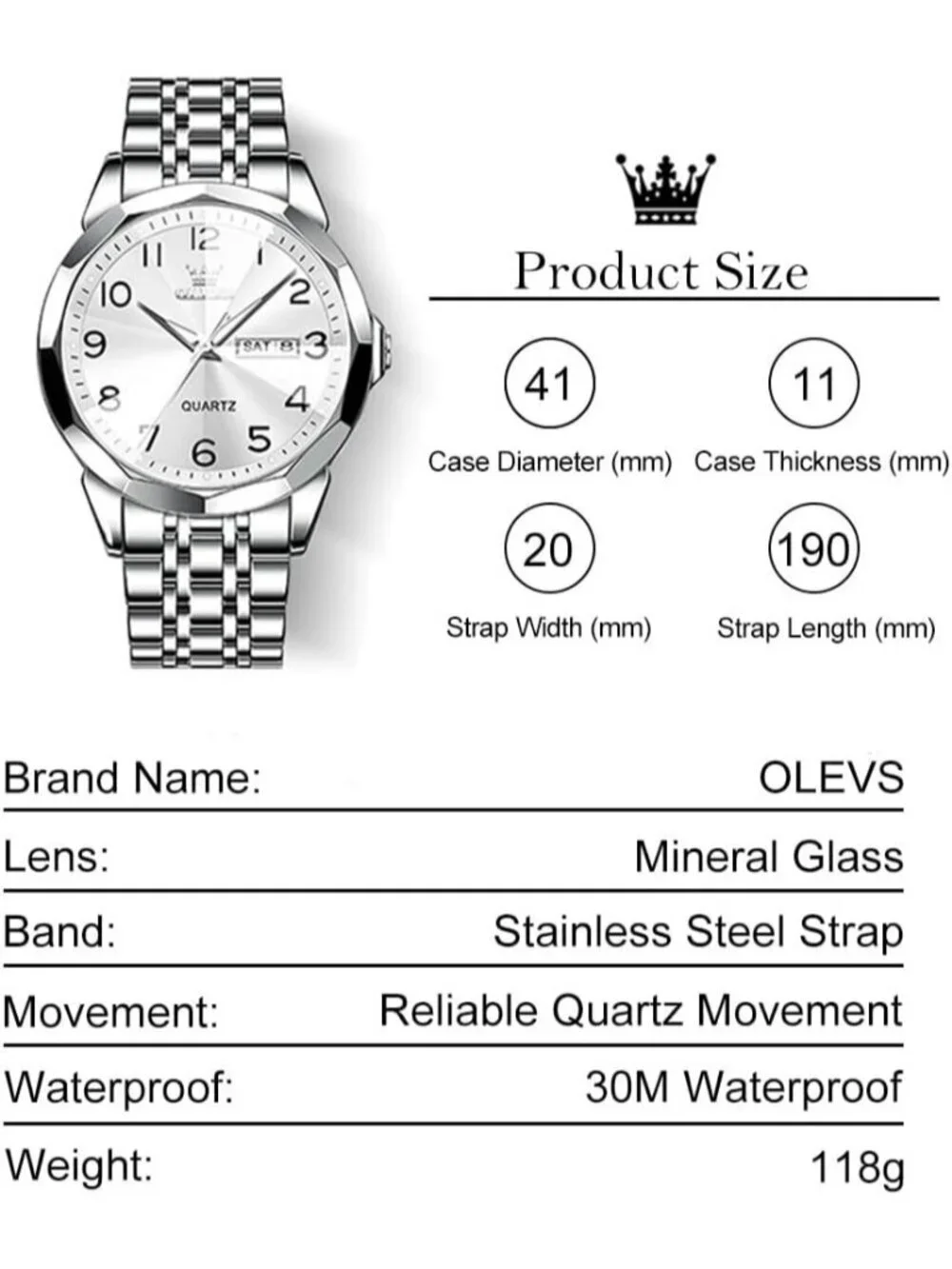 Men's All Silver Stainless Steel Analog Quartz Classic Waterproof Round Watch